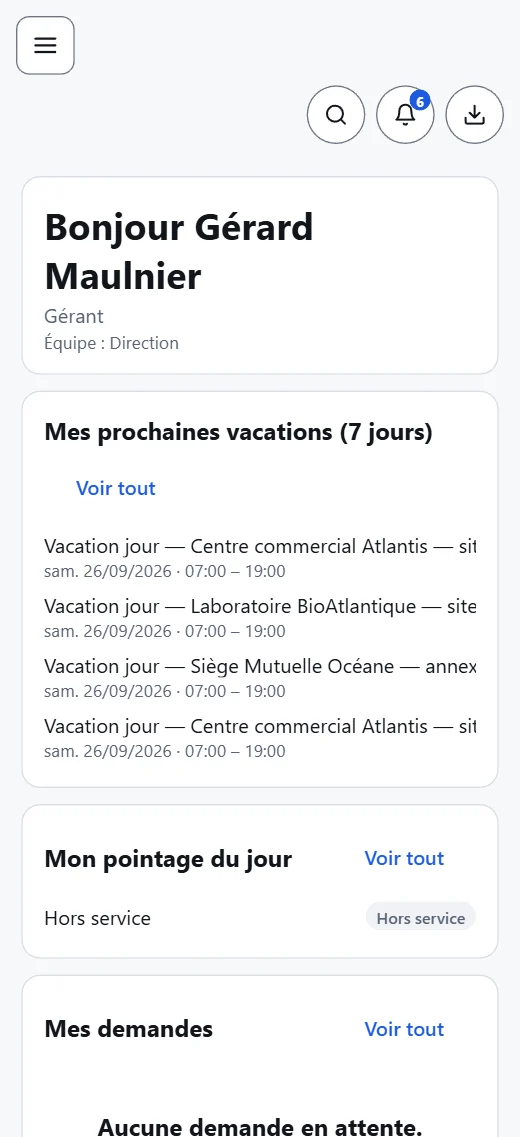 Mon espace salarié : les prochaines vacations en un coup d’œil.